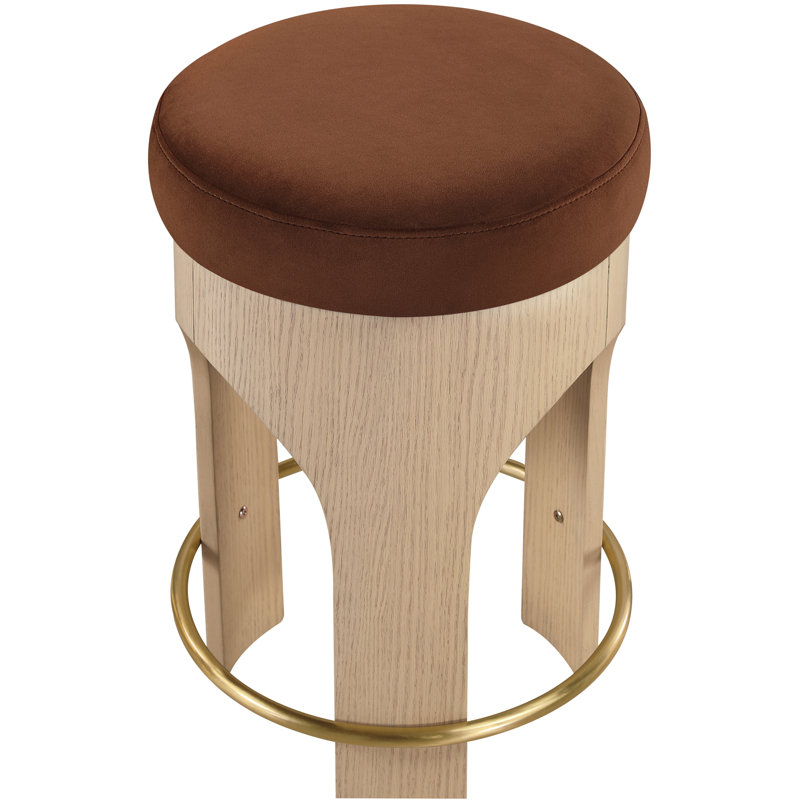 Tabouret de comptoir rembourré en velours Bocceli, Velours cognac, Naturel