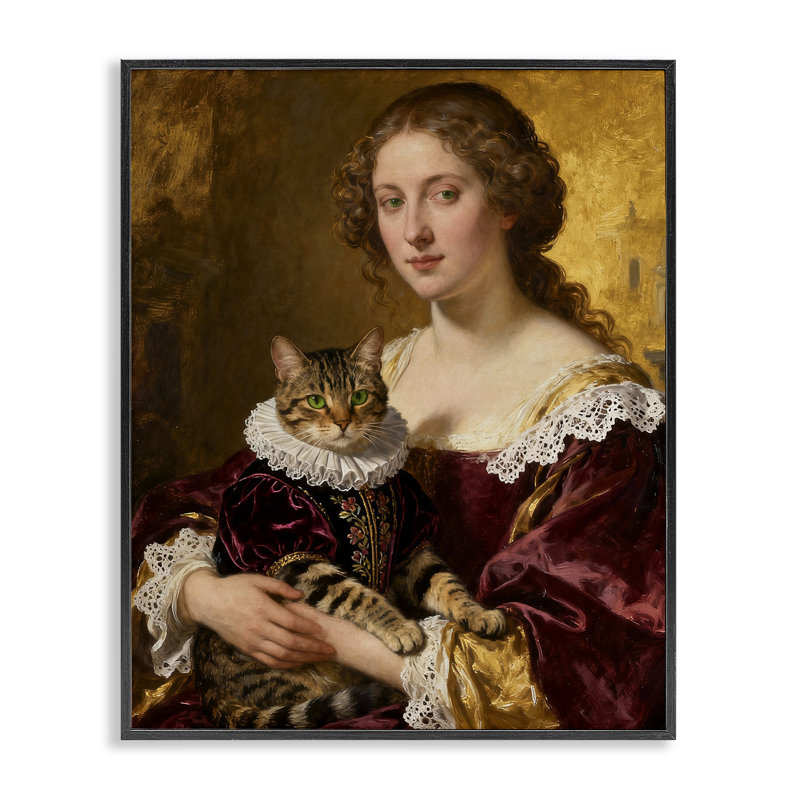 Estampe numérique de la Renaissance avec un chat Regal, conception de CAD Designs, Giclée noire de minuit encadrée