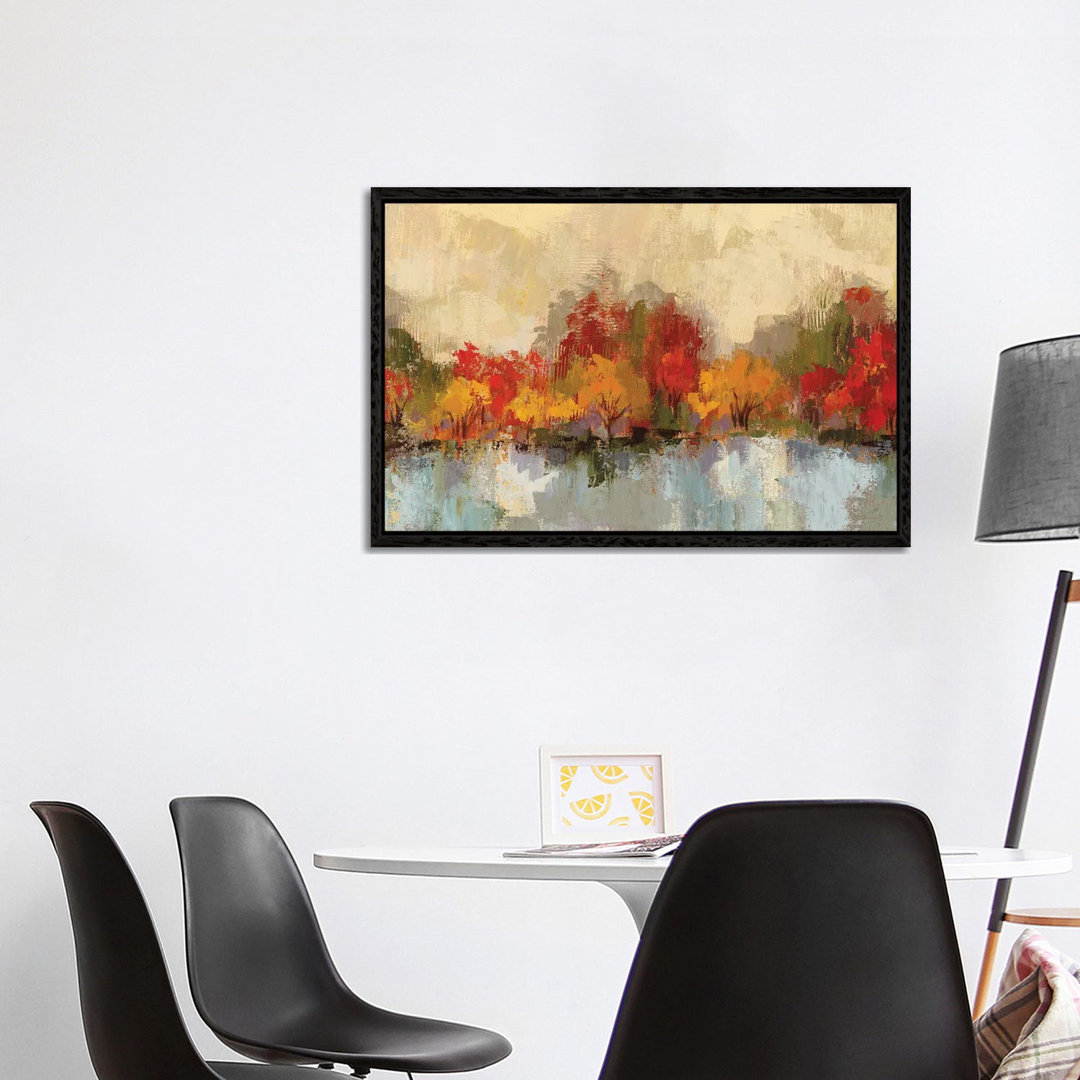 Herbstliche Flussreflexion von Silvia Vassileva - Galerie-verpackte Leinwand Giclée auf Leinwand