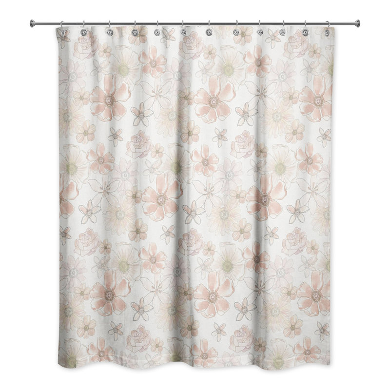 Floral Single Shower Curtain, White