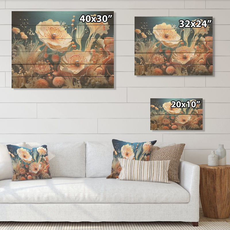 Anémone de pêche, seiche, corail sous l'eau, art mural sur bois de pin naturel, H 10 po x l 20 po