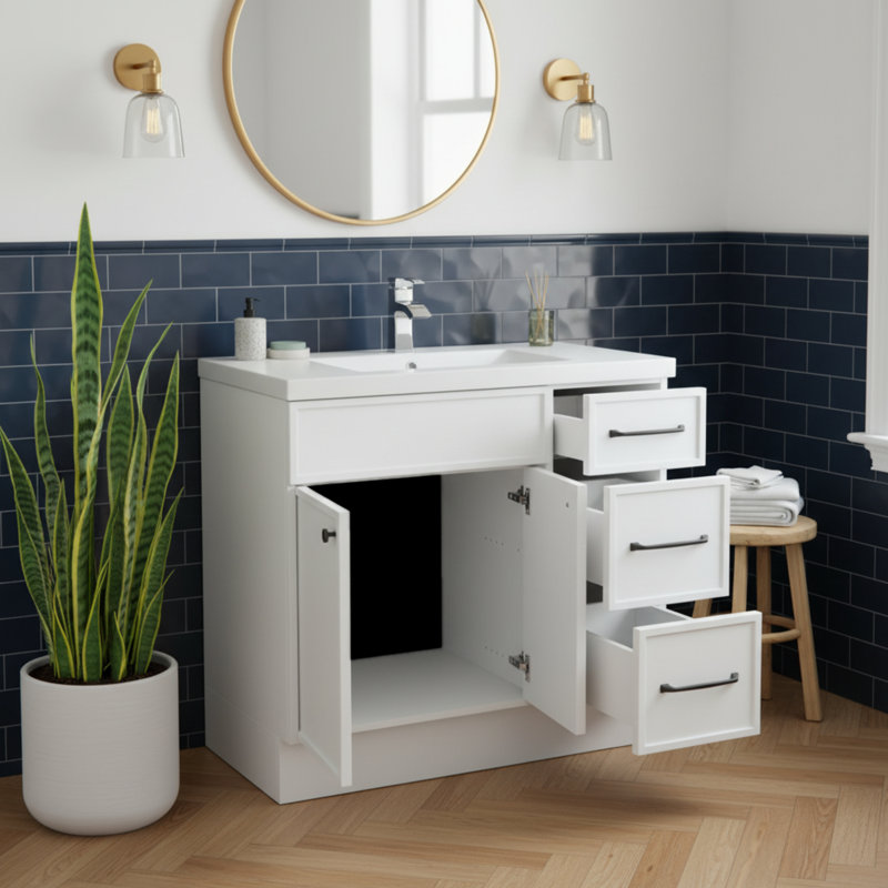 Ensemble de meuble-lavabo simple Manhattan, Noir, Blanc, 36"