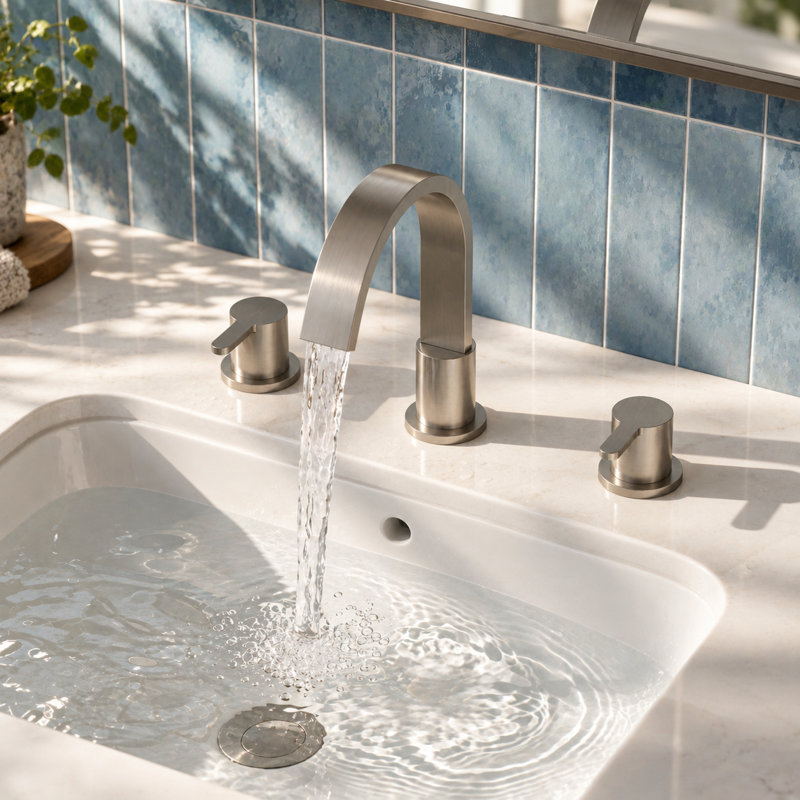 Robinet de salle de bain surdimensionné à 3 trous et 2 poignées avec drain, Nickel brossé