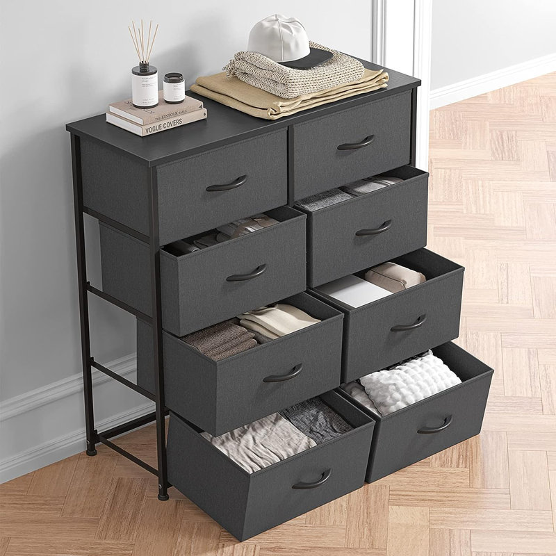 Commode 8 tiroirs Dyonisia, Gris noir