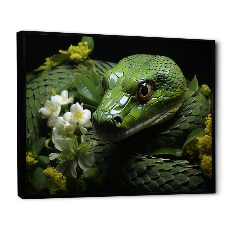 «Snake Serpentine Whispers», reproduction d'art sur toile, H 16 po x l 32 po x P 1 po, Cadre flottant noir