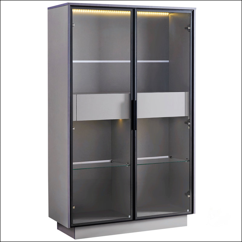 Vitrine autoportante en verre avec éclairage DEL, 2 tiroirs internes et tablettes réglables