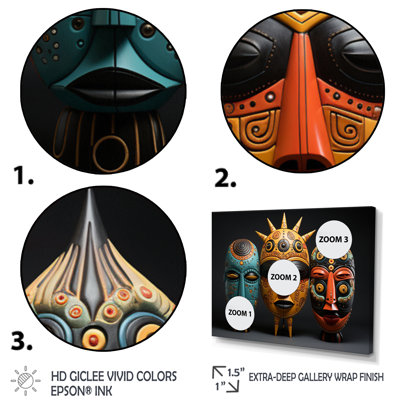Masques colorés d'Afrique sur toile