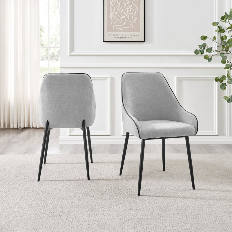 Ophelia Luxury Fabric Upholstered Dining Chair with Metal Legs, Gray