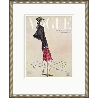Couverture de Vogue, femme en jupe écossaise, Carl Erickson, 1 er septembre 1945