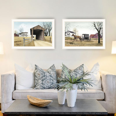 2, art décoratif pour la maison: «Bridge's Going To Market», encadré en blanc pour le salon et la chambre à coucher: