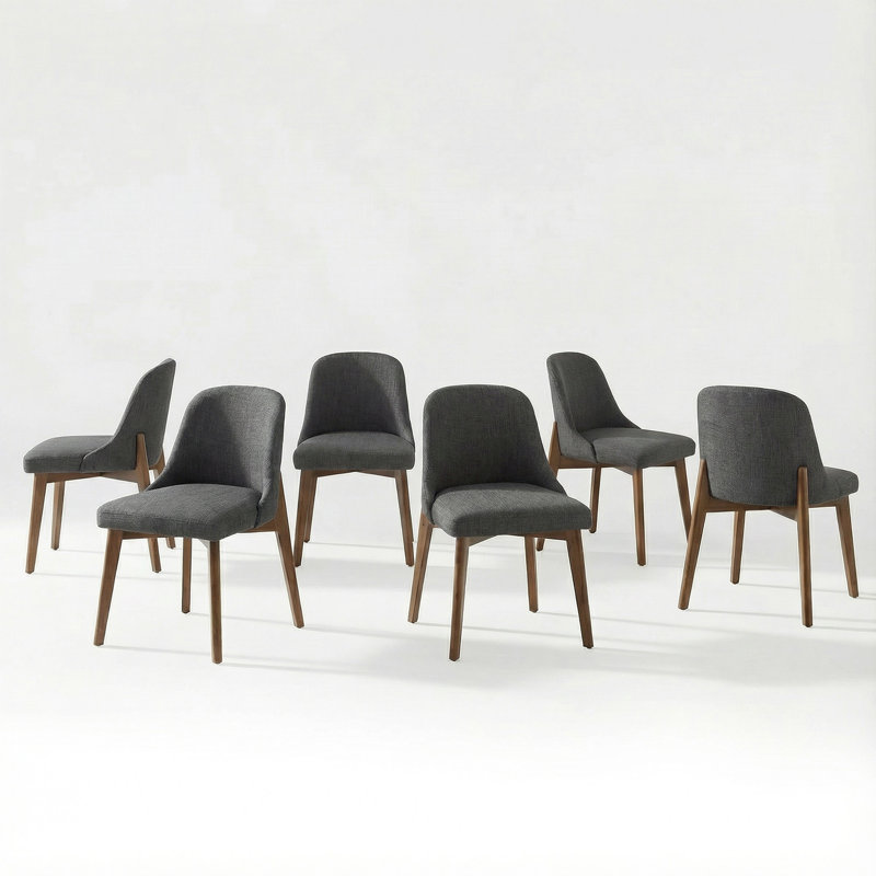 Chaise de salle à manger rembourrée avec pieds en bois 33 po H, 6, Gris foncé, Chêne patiné