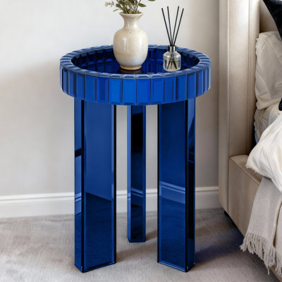 Round Mirrored Glass Tray Top Side Table Sofa End Table Modern Contemporary Glam Stylish