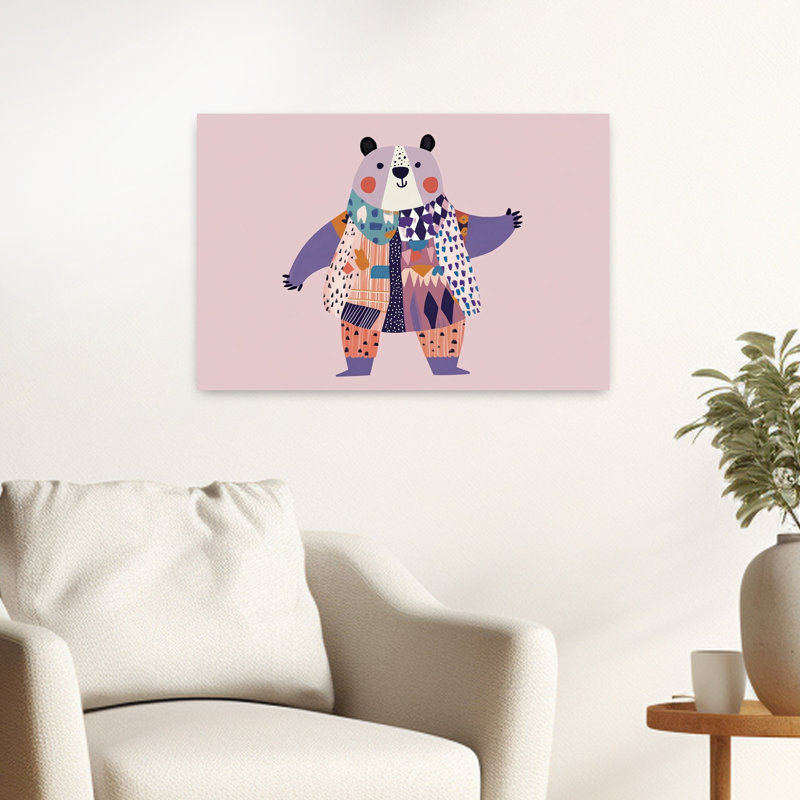Ours en patchwork coloré abstrait, impression d'art moderne, H 16 po x l 24 po