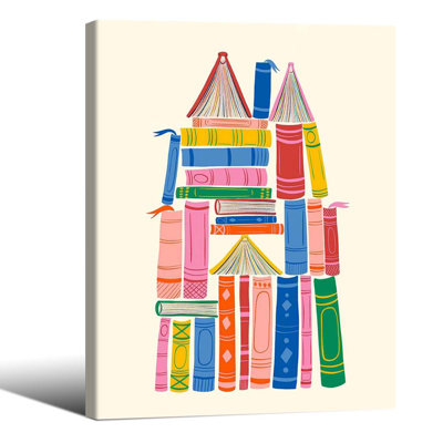 Coloré livres château affiche enfants lecture art mural livresque esthétique impressions sur toile tendance chambre de bébé décoration murale pour bibliothèque salle de classe 12 x 16 pouces encadrée