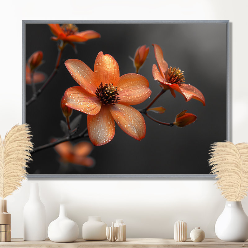 Fleur d'été cornouiller monochrome orange noir II - cornouiller, H 30 po x l 40 po x P 1,5 po