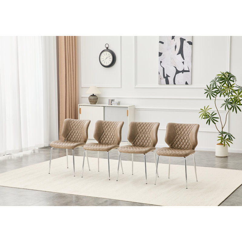 Ensemble de 4 chaises de salle à manger haut de gamme modernes en cuir kaki de qualité supérieure