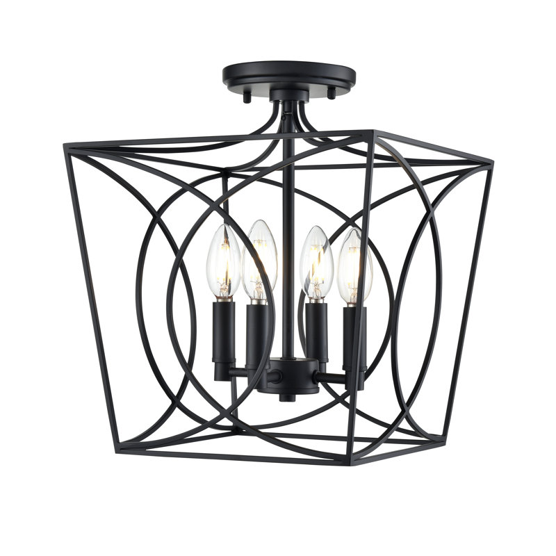 Plafonnier semi-encastré 4 lumières Gracie Oaks Dumais, Noir mat