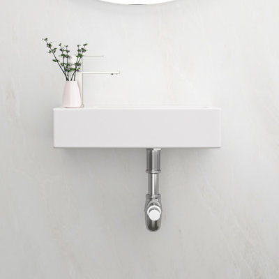 14.72"L X 7.08"W Bathroom Wall Mount Sink - White Ceramic Rectangular, Stain , Low Water Absorbency, Acid Resistance, Modern Enchanting With Faucet Hole 14.72X7.08 Inch Rectangular Mounted Sink,