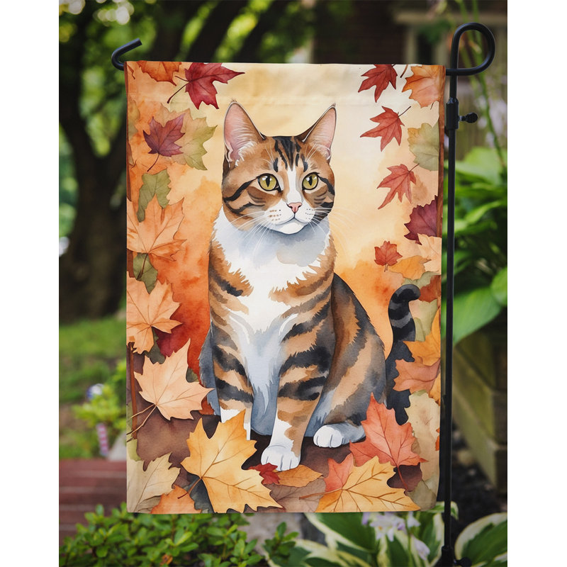 Chat en feuilles d'automne drapeau de jardin, Polydactyle américain