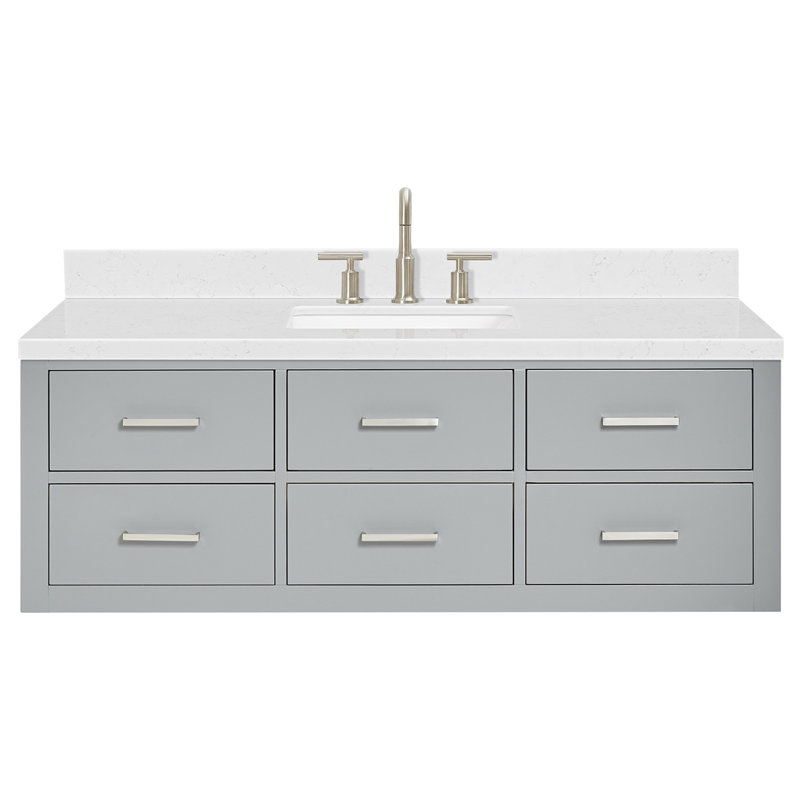 Ensemble de meuble-lavabo simple mural Macolm, Gris, Nickel brossé, 54"