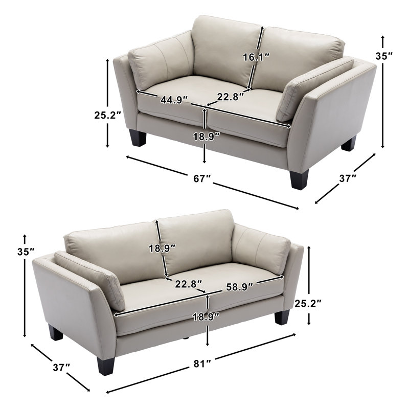 Lilaram 2 - Piece Top Genuine Leather Cushion Back Living Room Set with Solid Wood Frame