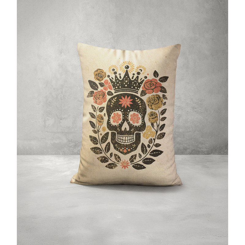 Sugar Skull Faux Linen Lumber Pillow