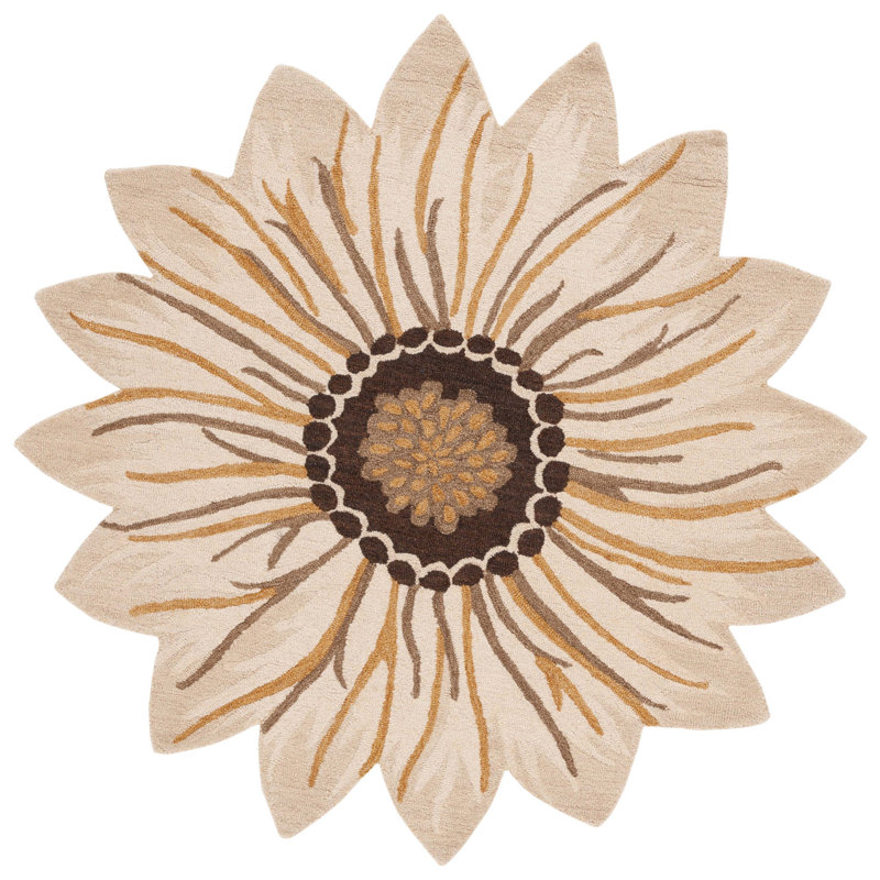 Cheisa Novelty Hand Tufted Wool/Cotton with Cotton Backing Rug in Beige/Gold, Round 4'