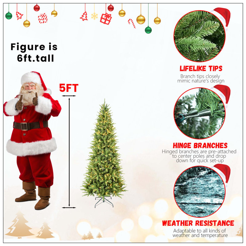 Arbre de Noël avec - 424 pointes en PE + PVC, conception à charnières peu encombrante, installation facile, support en métal robuste - arbre pour petits espaces