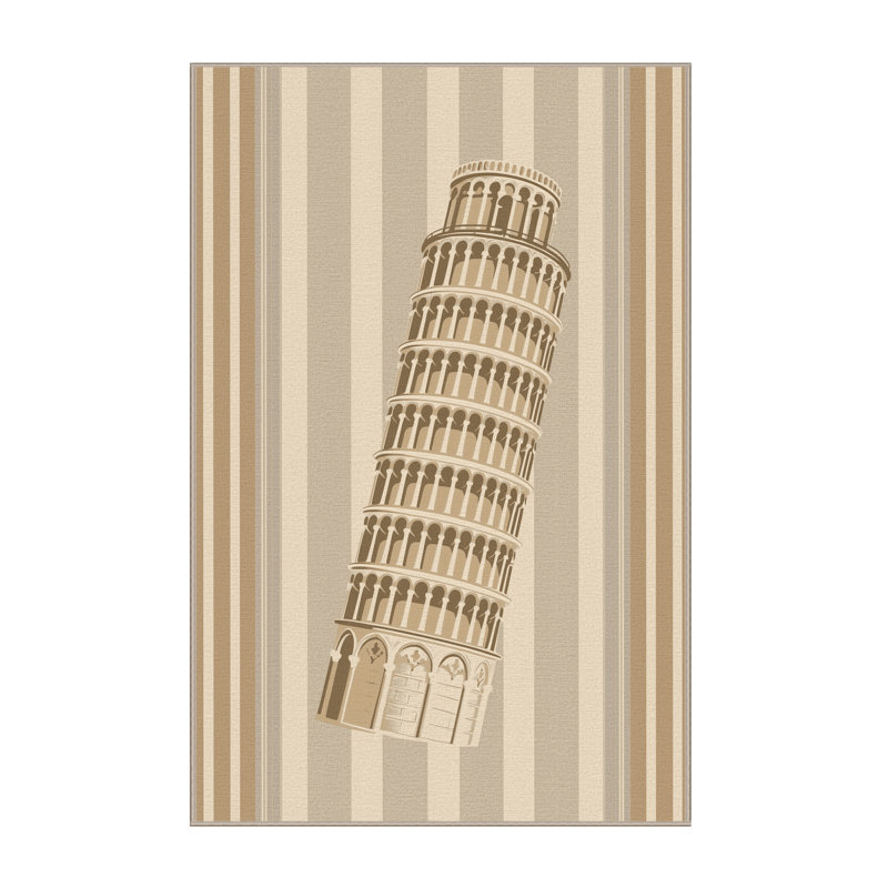 Machine Washable Pelico Pisa Leaning Tower Classic Striped Rug in Brown – Beige Binding, 2x4