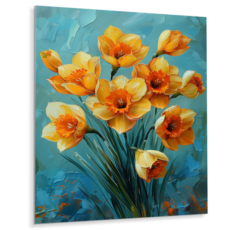 Jonquilles jaunes et orange vibrantes - Décoration murale jonquilles, Sans cadre, métal, H 30 po x l 40 po
