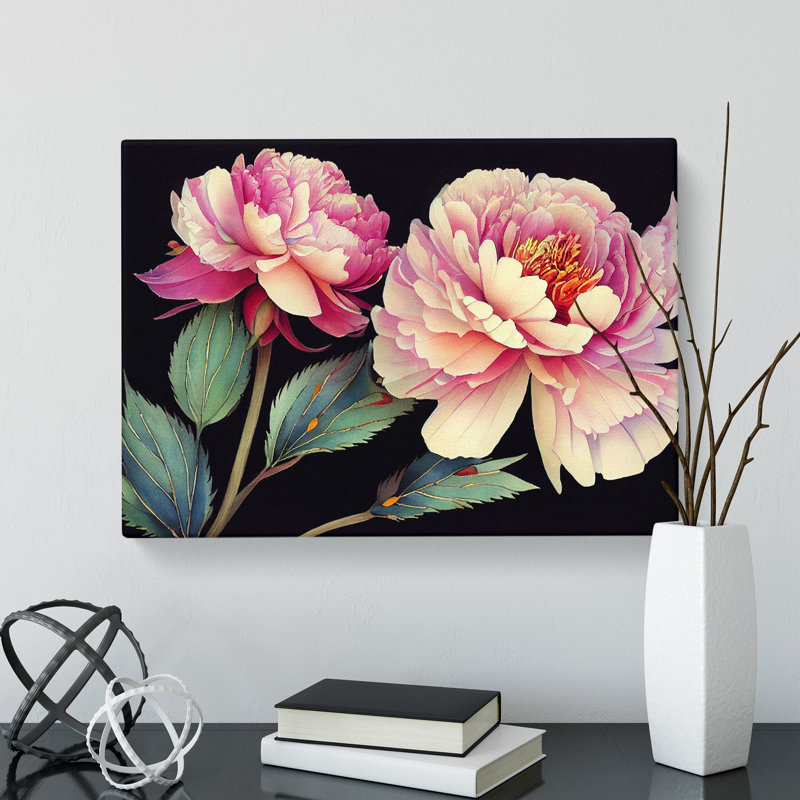 Watercolour Peony Flowers Vol.1 - Wrapped Canvas, 40cm H x 60cm W x 3cm D