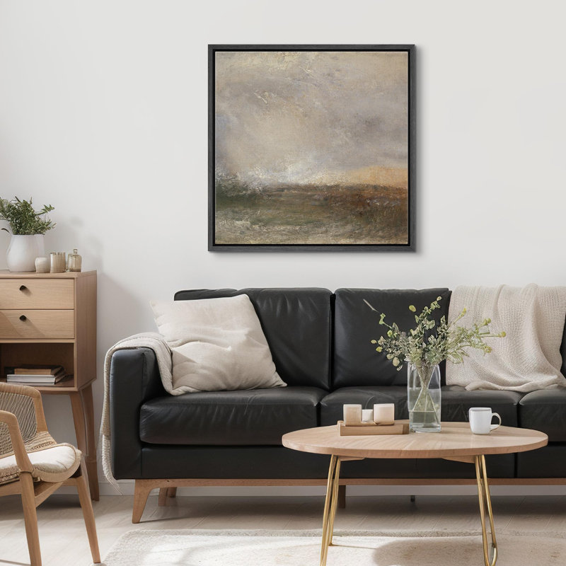 Impressionniste paysage marin encadré sur toile, Noir, H 16 po x l 16 po