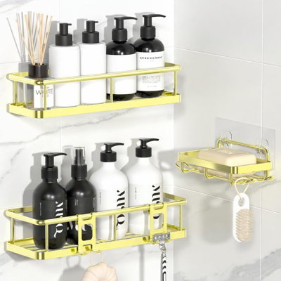 Shower Caddy Adhesive, Rustproof Shower Organizer with Soap Holder, Large Capacity Shower Shelves for Inside Shower, No Drilling Bathroom Organizers and Storage for Home Decor,3 Pack