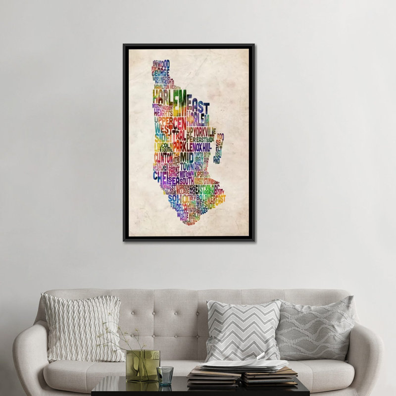 «Manhattan New York Typographique Map» par Michael Tompsett, art textuel sur toile, H 48 po x l 32 po x P 1,5 po