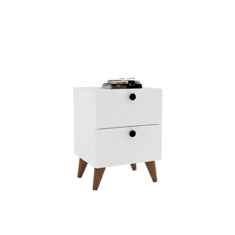Table de chevet 2 tiroirs Orinda, Blanc / brun