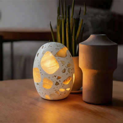 Natural Jade Dinosaur Egg  Touch Table Lamp – 4-Color Touch & Auto Cycle, Rechargeable Stone Ambient Light,LED Night Light for Bedroom & Living Room