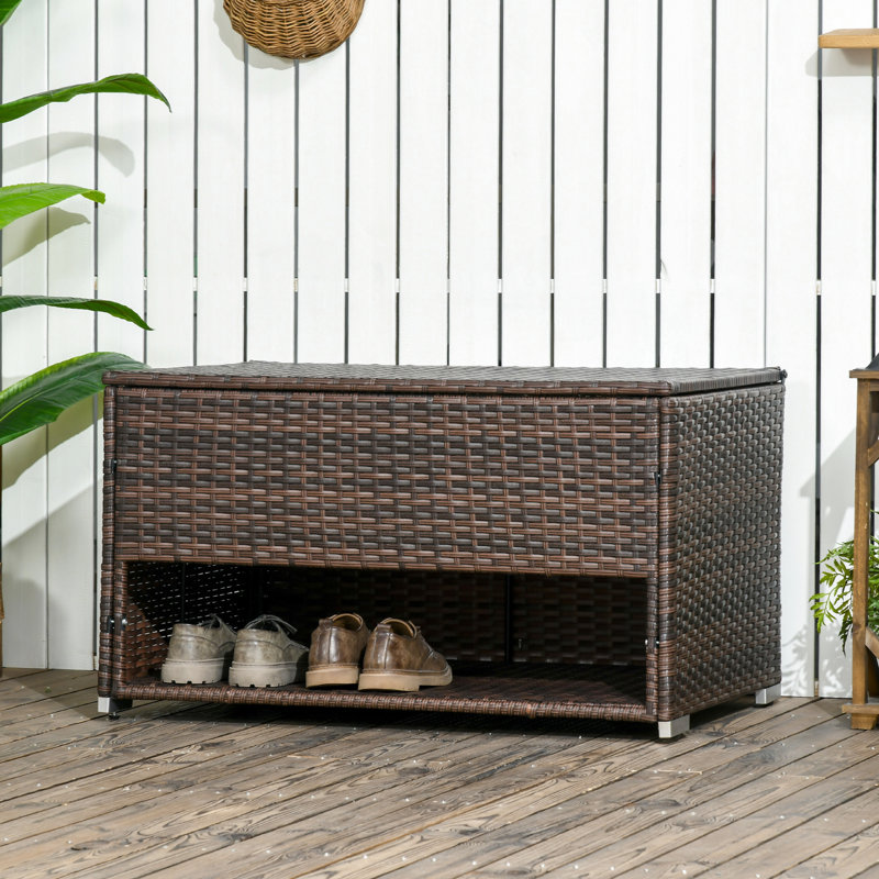 Boîte de piscine pour piscine: tissée à la main. La doublure protège le contenu, la serviette d'extérieur brune garde les serviettes au sec. , Brun, tablette supplémentaire