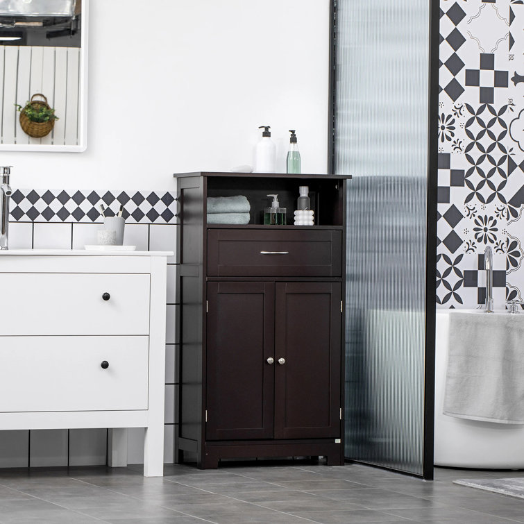 kleankin Narrow Bathroom Storage Cabinet with Drawer and 5 Tier Shelf, Tall  Cupboard Freestanding Linen Towel, Slim Corner Organizer, Grey