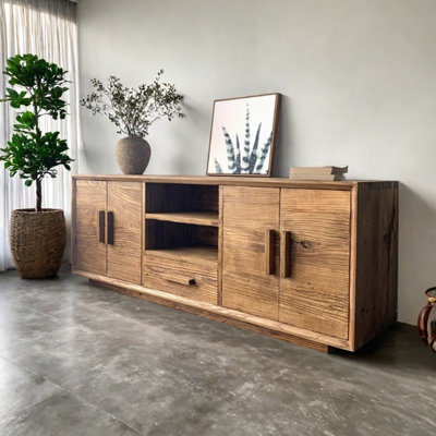 Solid wood TV cabinet with medieval design