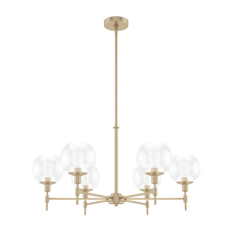 Hunter Xidane With Clear Glass 6 Light Chandelier Ceiling Light Fixture, Alturas Gold