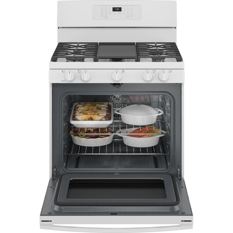 Cuisinière à gaz autoportante 30 po 5 pieds cubes avec plaque chauffante, Blanc