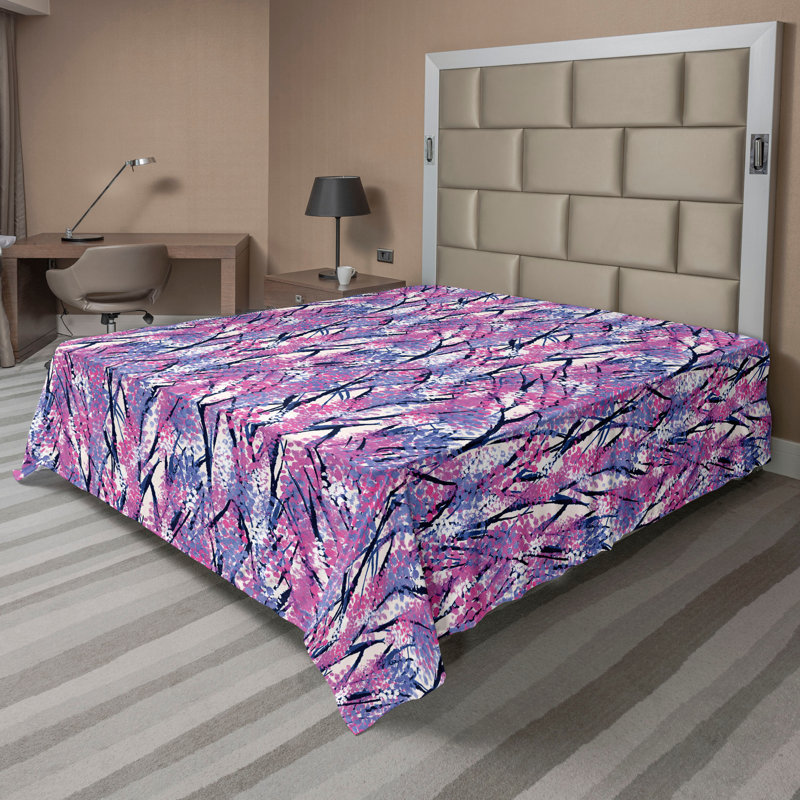 Ambesonne Floral Flat Sheet Spring Flowers Overlapping Pink Dark Turquoise White