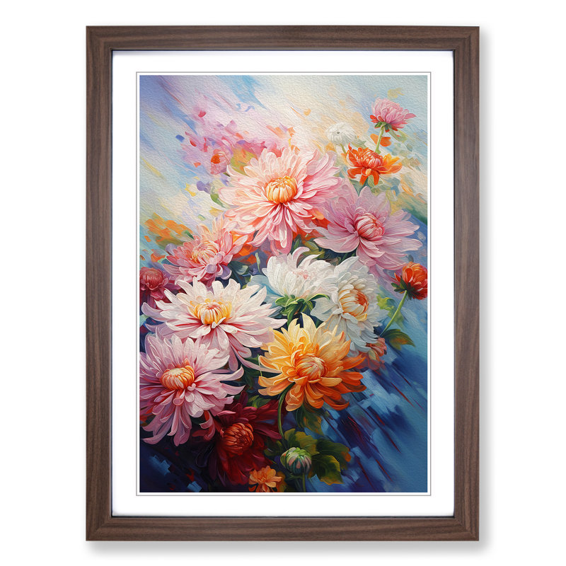 Chrysanthemums Action No.3 - Single Picture Frame Print on Wood, Walnut Framed, 34cm H x 25cm W x 2cm D