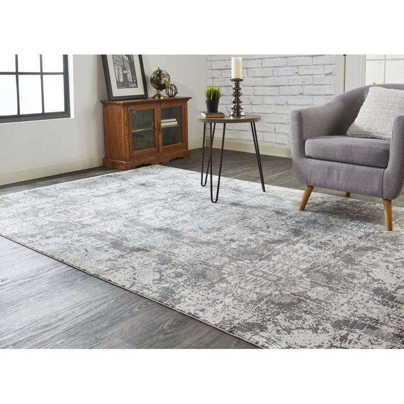 Tapis décoratif gris tissé à la machine oriental lindstra, Rectangle 3 pi 1 po x 5 pi