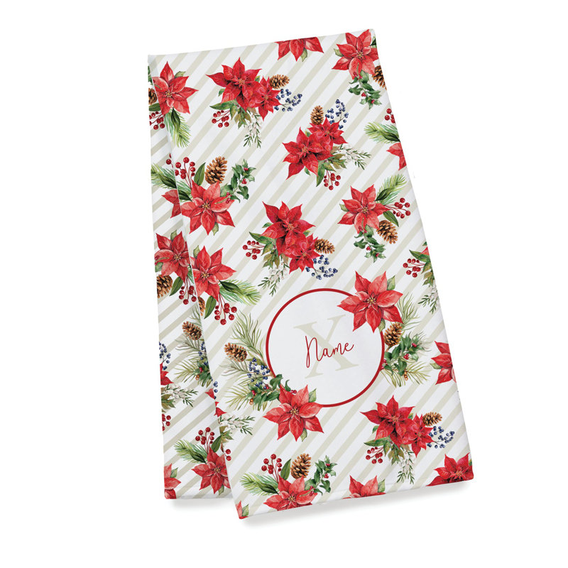 Holiday Poinsettia Name & Initial Hand Towel