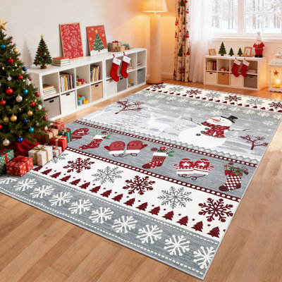 Tapis lavable à la machine Tapis de Noël antidérapant Père Noël et renne Tapis de Noël à poils courts et sans perte de poils pour salon Chambre à coucher Salle de jeux Chambre de bébé