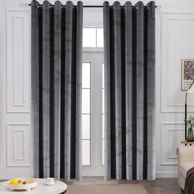 Pownal Crushed Velvet Eyelet Sheer Living Room Curtains, 117 x 137cm, Grey
