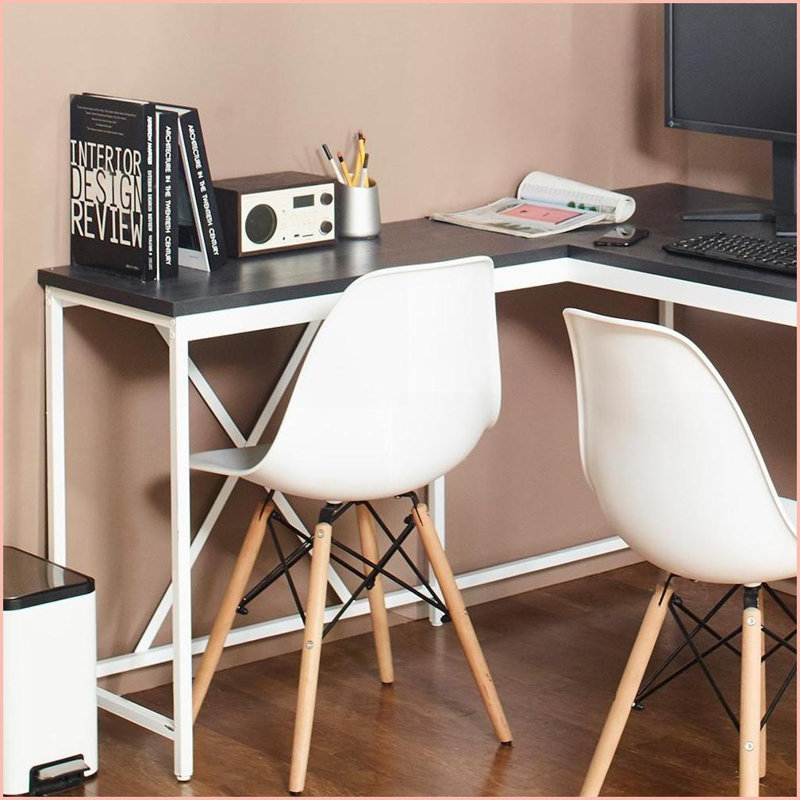 Bureaux | Olympus Modern Wood & amp; Bureau d'angle en métal gris foncé Ivoire | Gris foncé | Bois massif