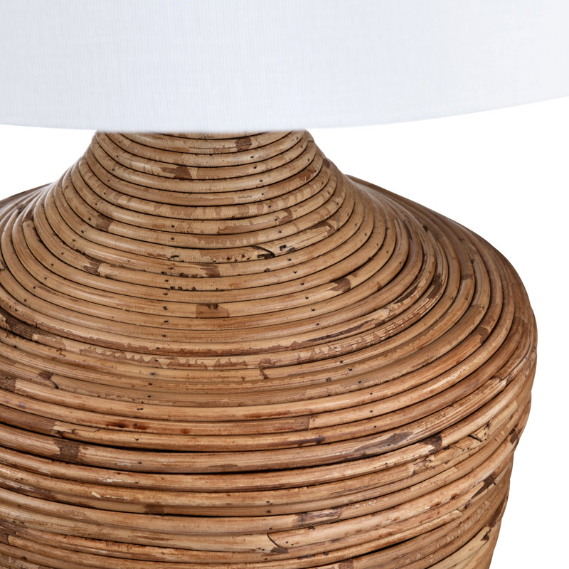 28" Rattan Table Lamp With White Shade