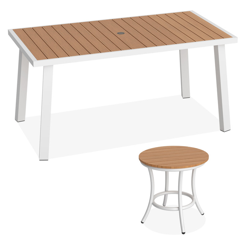 Table de salle à manger d'extérieur en aluminium Loddon, Blanc, Jaune